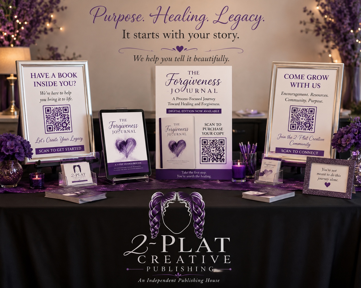 The Forgiveness Journal displayed at a 2-Plat Creative Publishing event